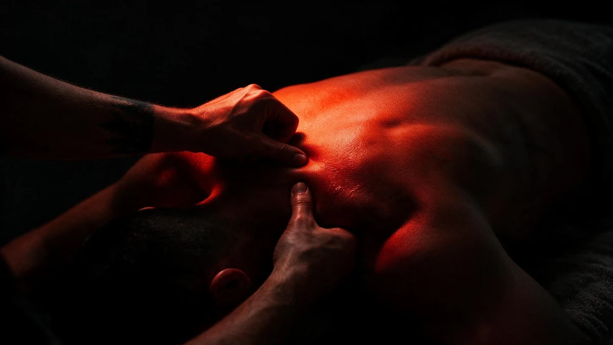 Hands applying focused pressure to a client’s back